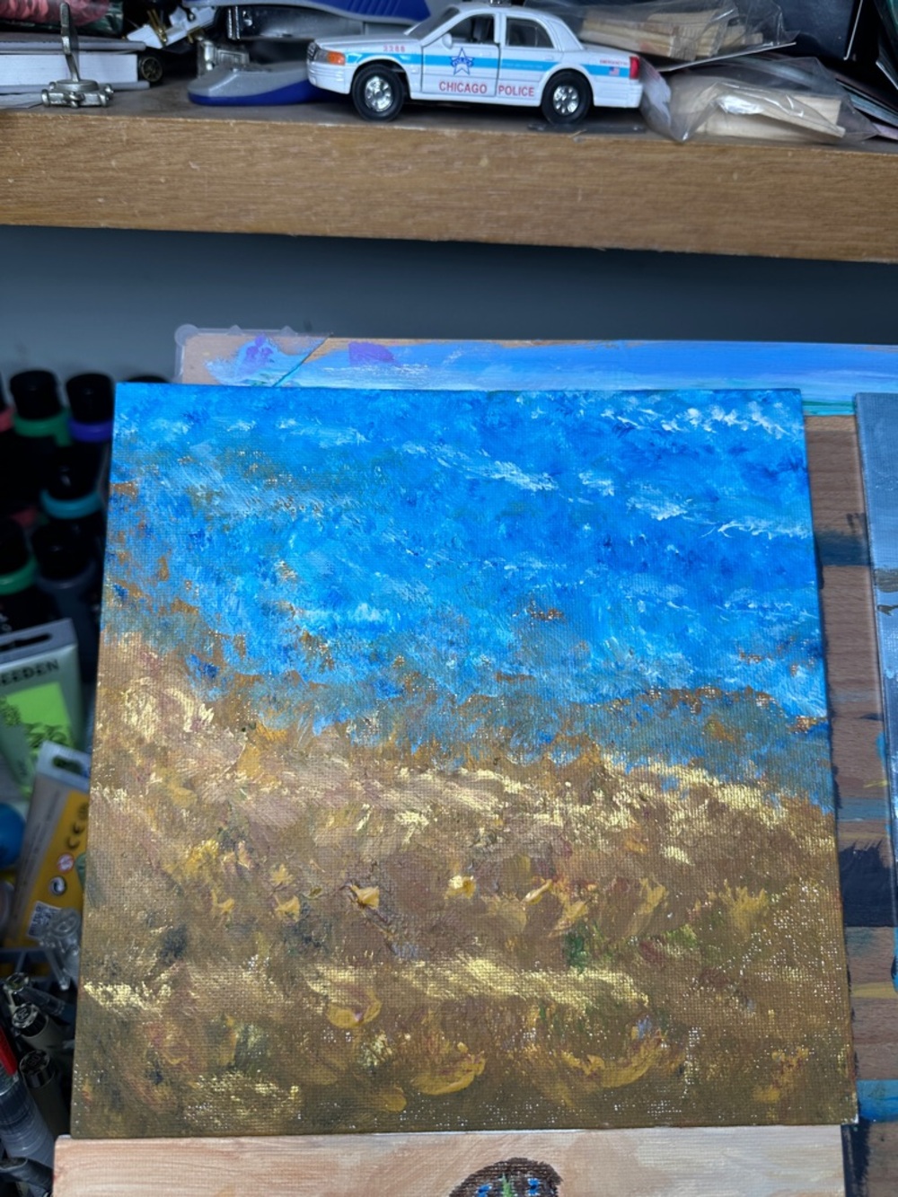 Shoreline Texture Canvas Art in Blue and Gold